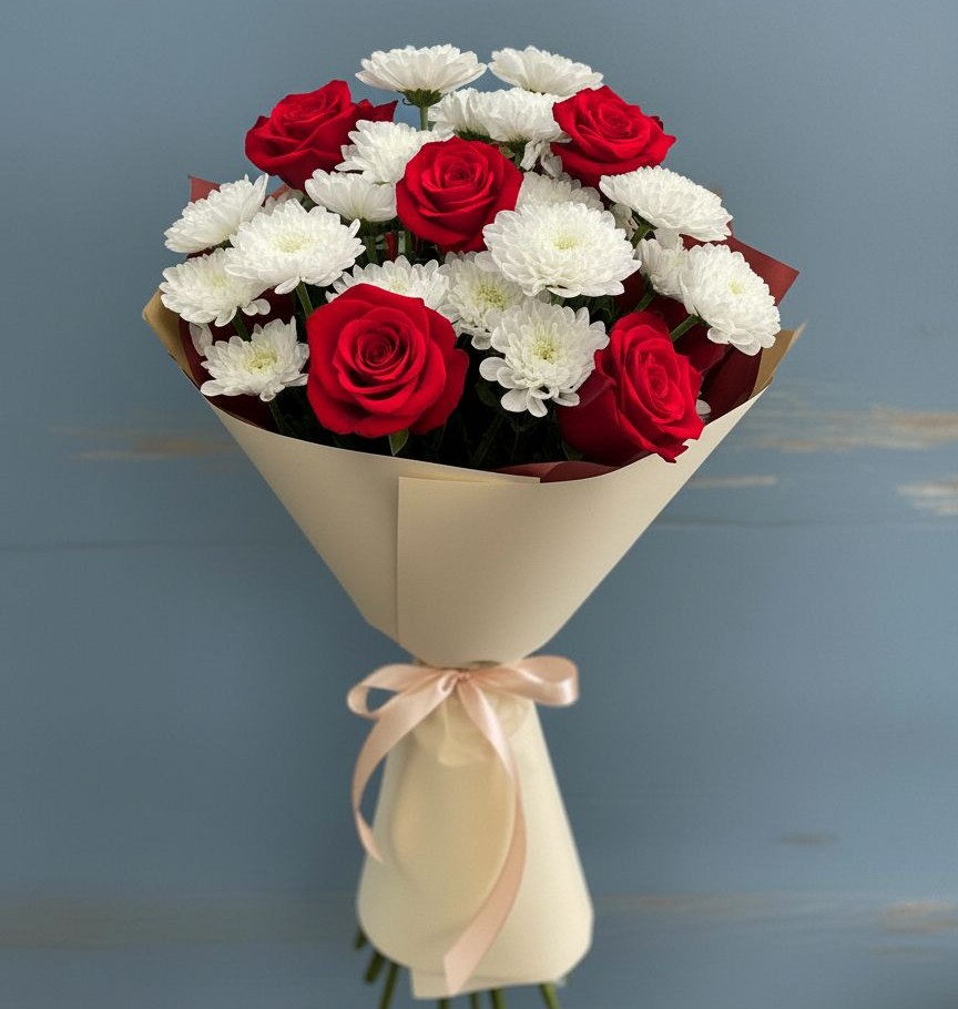 Букет цветов из: Розы и Хризантемы в Кировский Приморского края