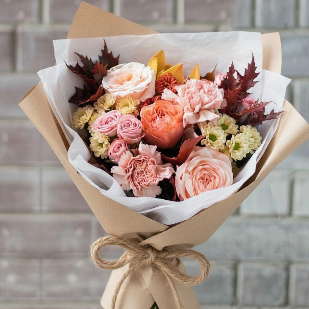 Букет цветов из: Гвоздики, Хризантемы и Розы в Кировский Приморского края