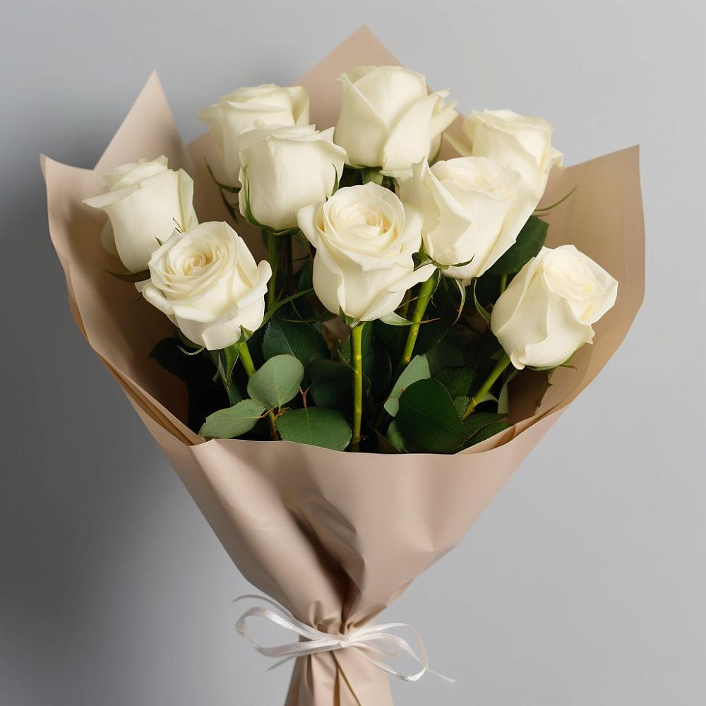 Букет 9 Белых роз Эдлесс Лав в Кировский Приморского края