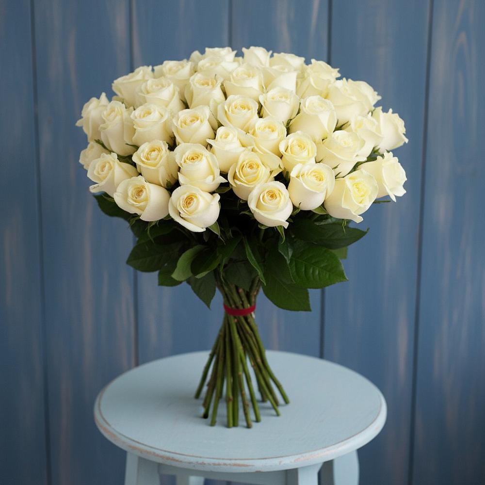 Букет 51 Белая роза Эдлесс Лав в Кировский Приморского края
