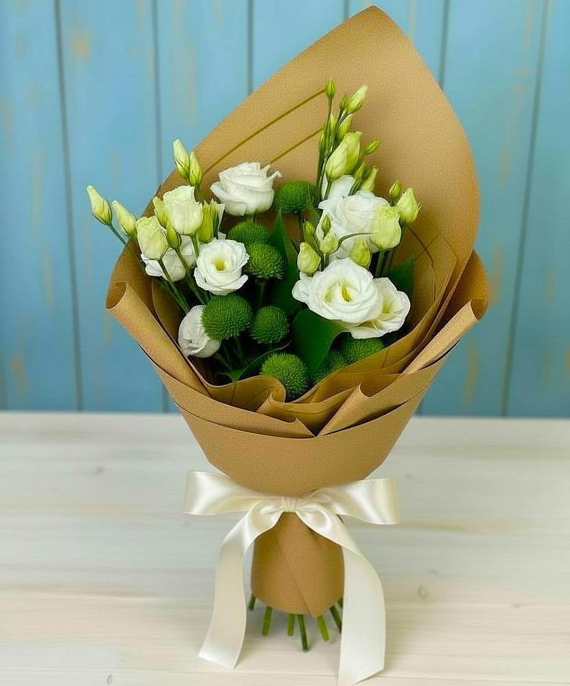 Букет цветов из: Хризантемы и Лизиантусы в Кировский Приморского края