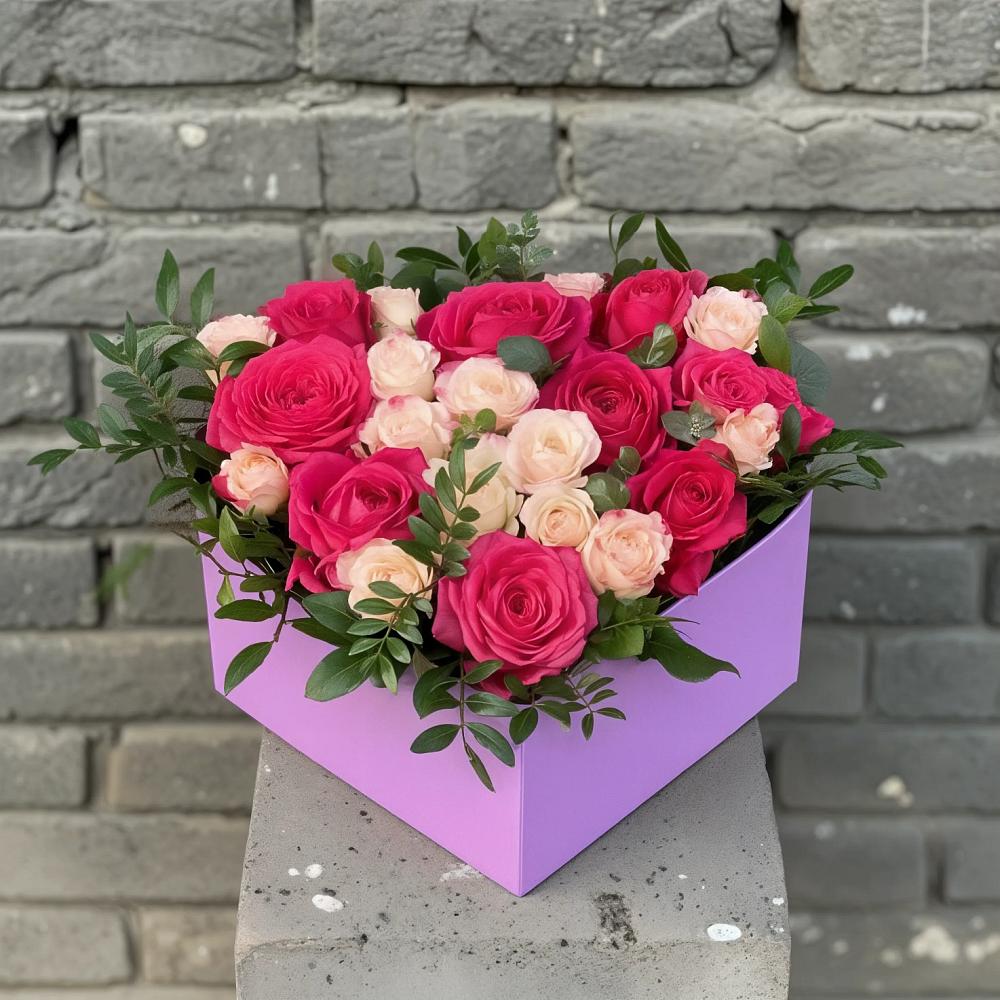 Цветочная композиция из Розы в коробке в Кировский Приморского края