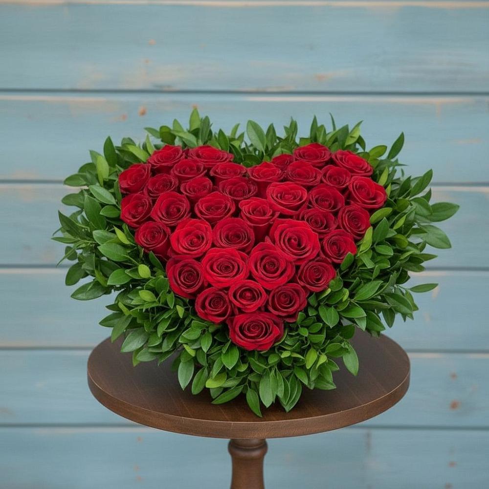 Цветочная композиция из Розы в виде сердца в Кировский Приморского края