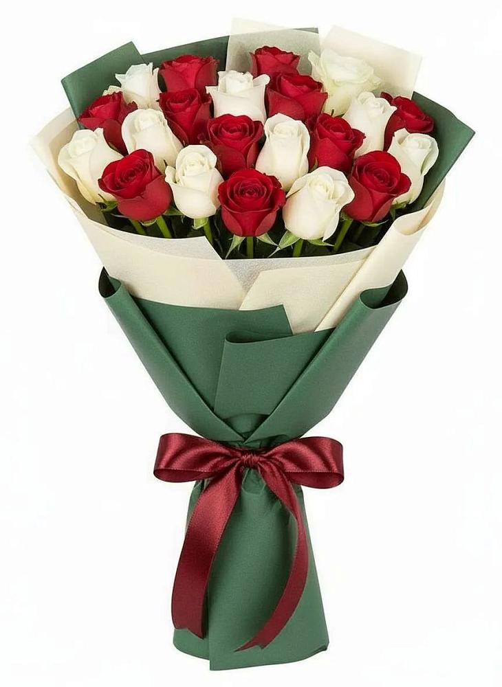 Букет Микс из красных и белых роз в Кировский Приморского края