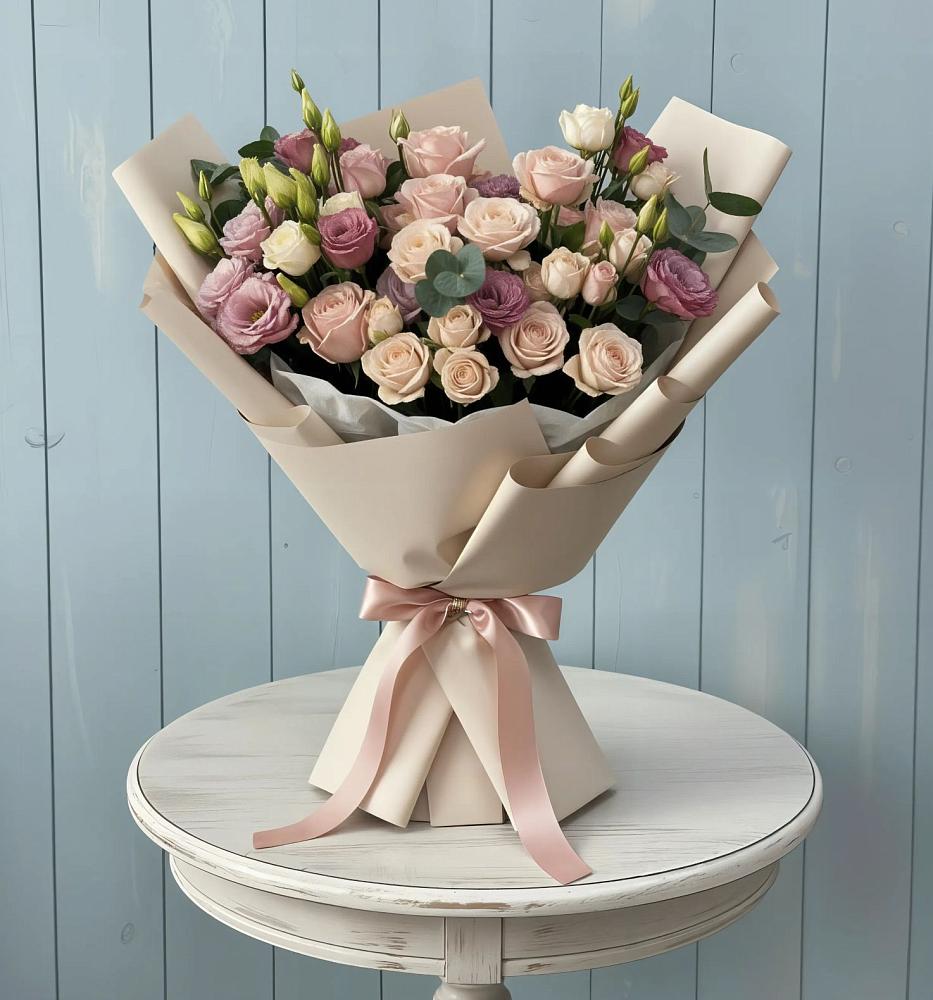 Букет цветов из: Розы и Лизиантусы в Кировский Приморского края