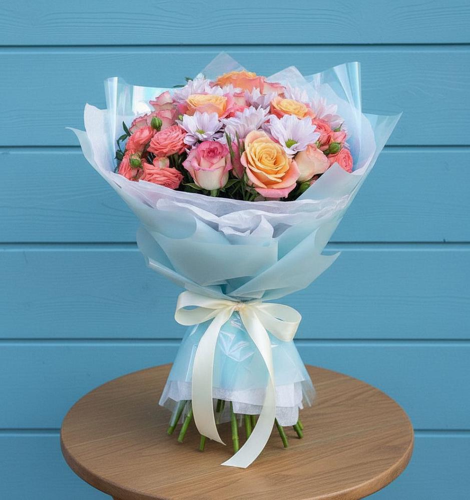 Букет цветов из: Хризантемы и Розы в Кировский Приморского края